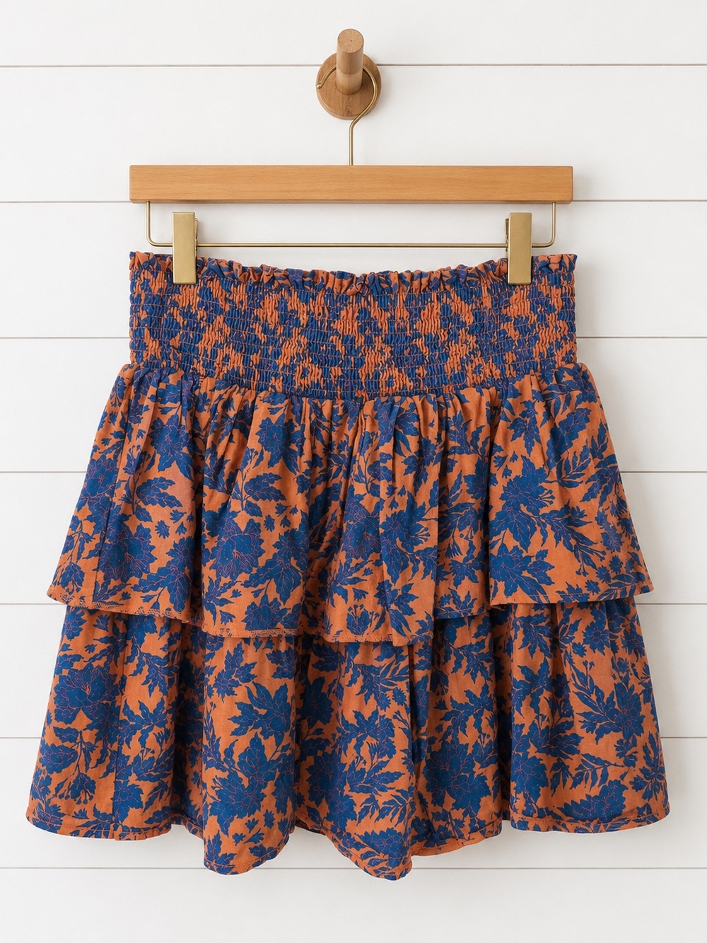🖤Universal Thread Blue Floral Print Smocked Tiered Mini Skirt Large